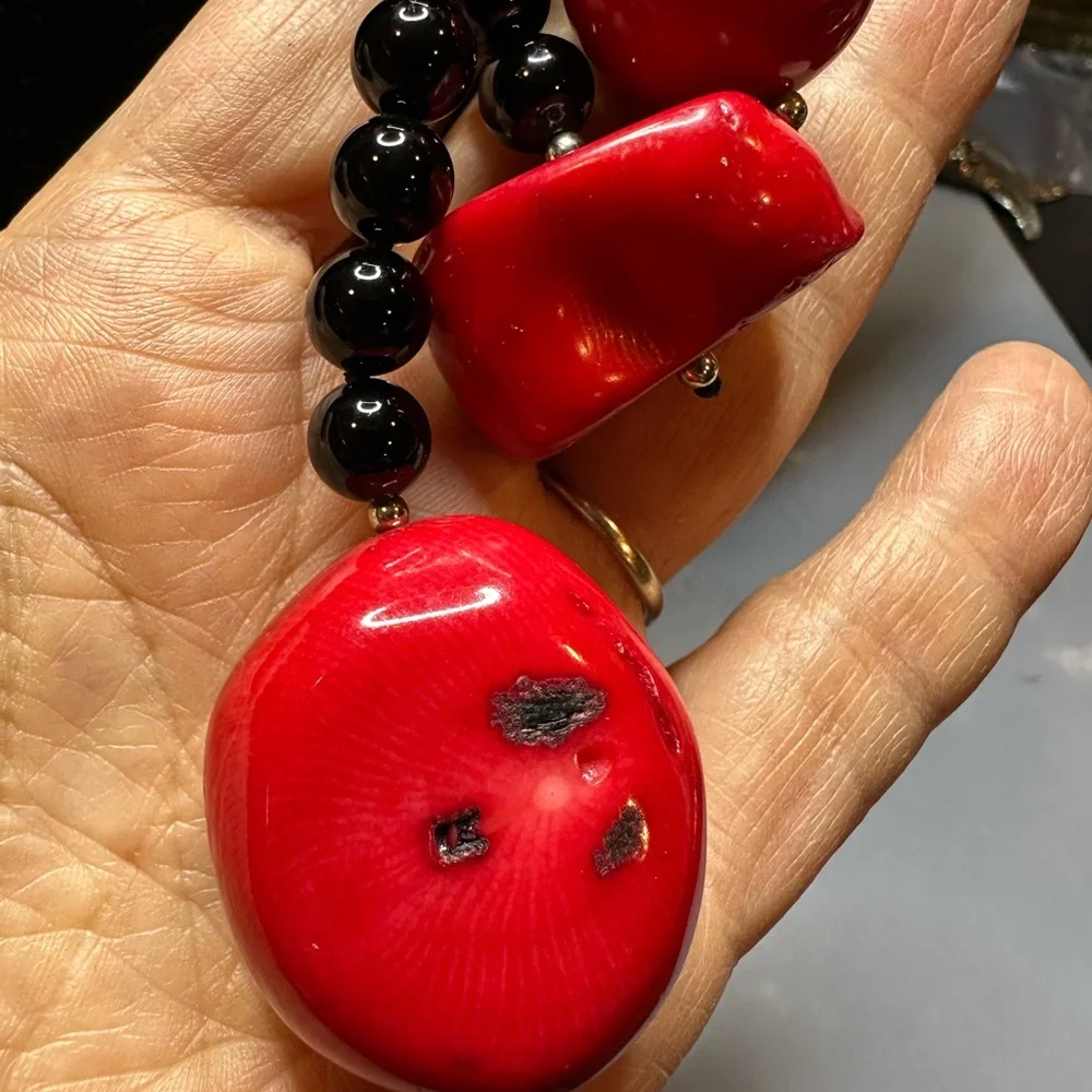 Coral and Black Onyx Necklace
